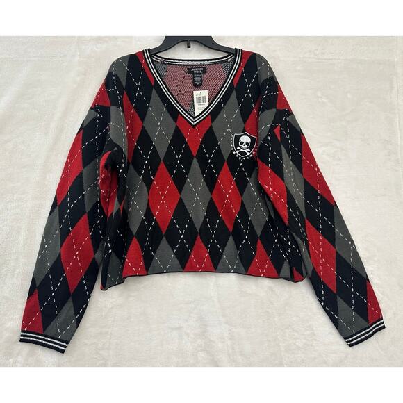 Hot Topic Social Collision Skull Sweater 2X Academia Goth Argyle - Picture 1 of 8